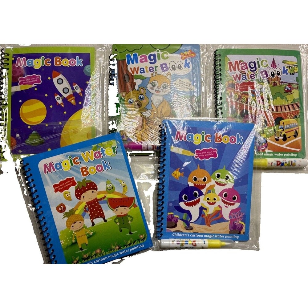 5 Pack Water Coloring Books, Reusable Water Painting Books with characters